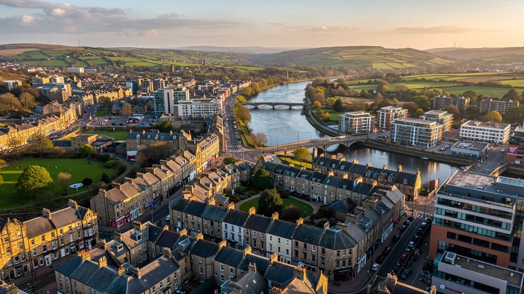 Aerial view of Shipley and River Aire valley property areas